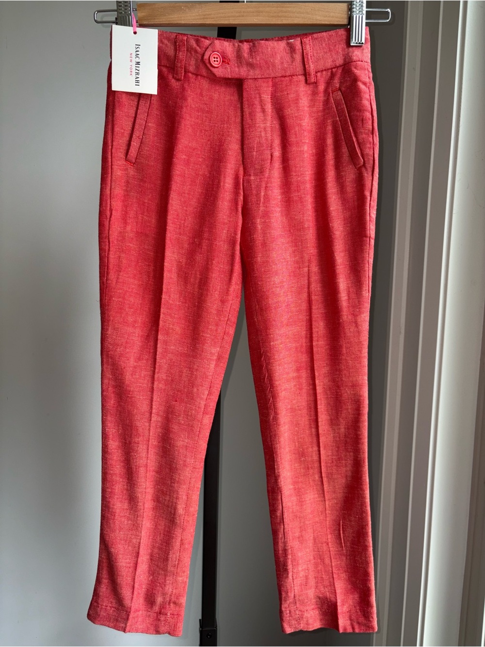 NWT Isaac Mizrahi Boy’s Coral Slim Straight Linen Blend Trouser Pants Size 6 New